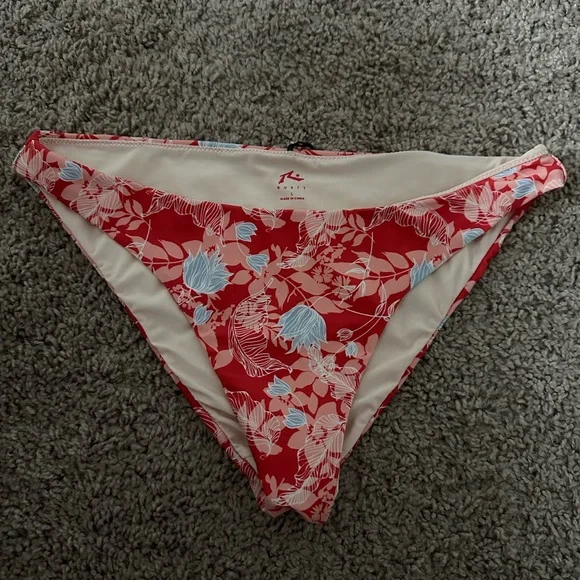 Rusty Midi Bikini Bottom L Blue Poppy Floral Sustainable Swim BNWOT - Picture 2 of 5